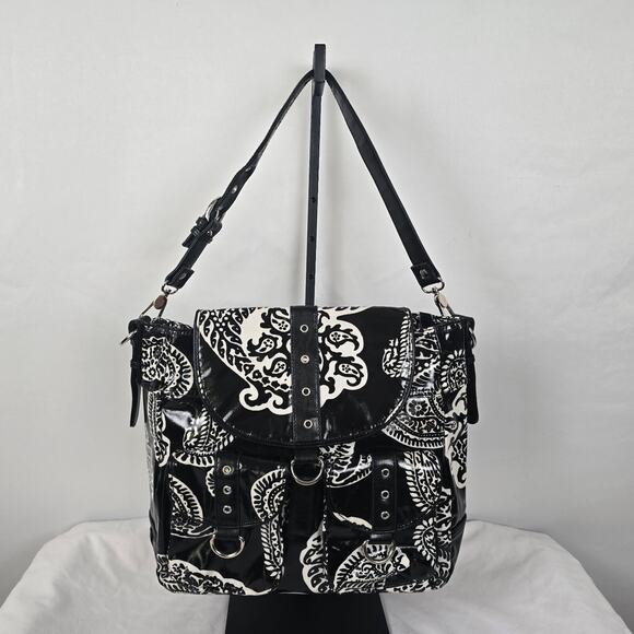 GIGI Hill Tote Black White Paisley Adjustable Shoulder Strap 17" x 12" x 5" - Picture 1 of 16